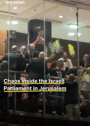 Chaos inside the Israeli Parliament in Jerusalem